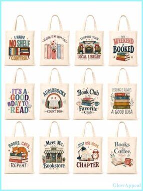 Zippered Canvas Book Tote Bag Lightweight Book Lover Gift for Women